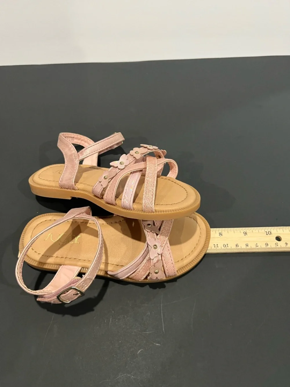 Sugar Pink Iridescent Floral Butterfly Glitter Strap Adjustable Ankle Sandal Kid